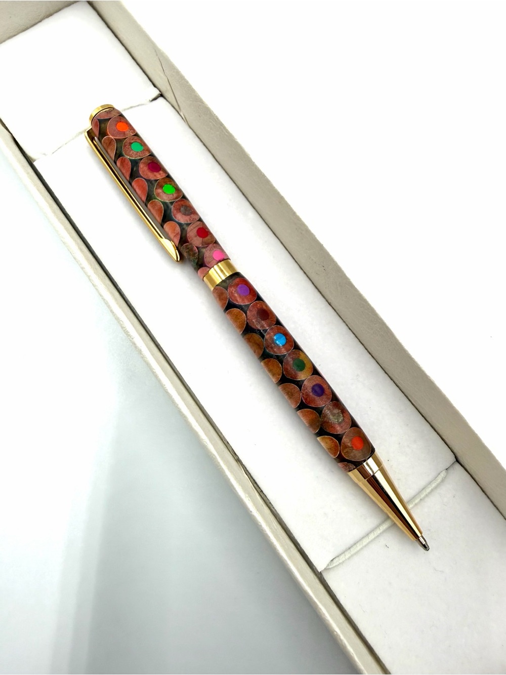 Custom Wood & Colored Pencil Resin Hand-Turned Ballpoint Pen
